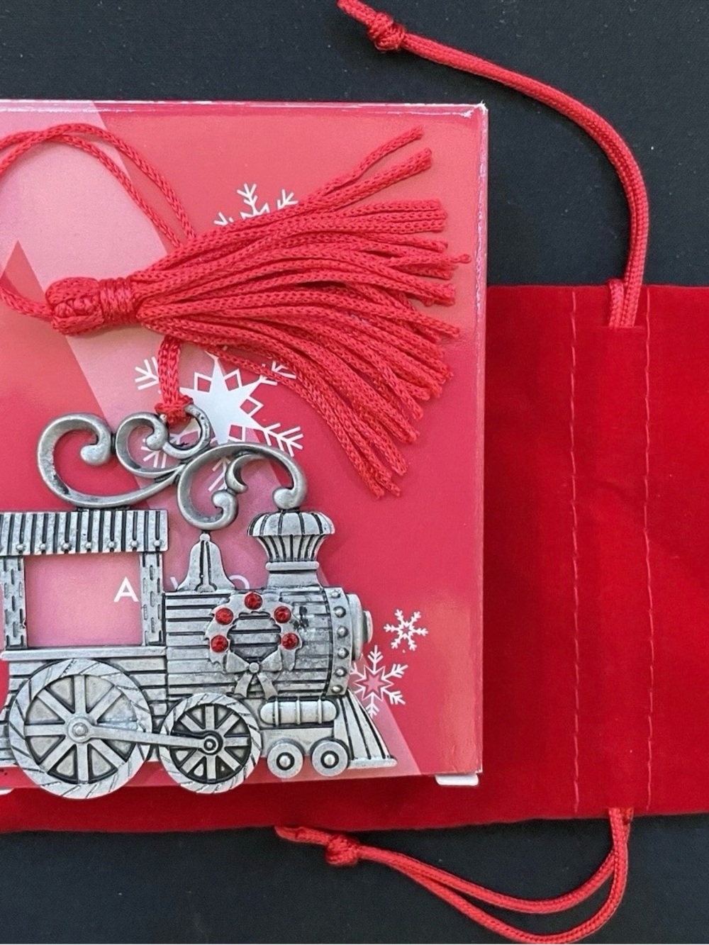 Red Women’s Tassel Drawstring Bag with Silver Train Charm